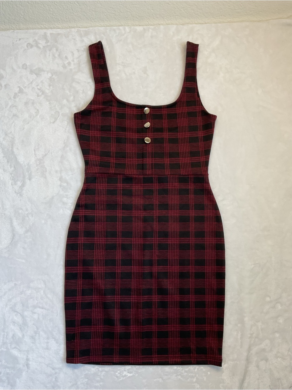 Haley & June Red Plaid Sleeveless Mini Dress with Front Buttons